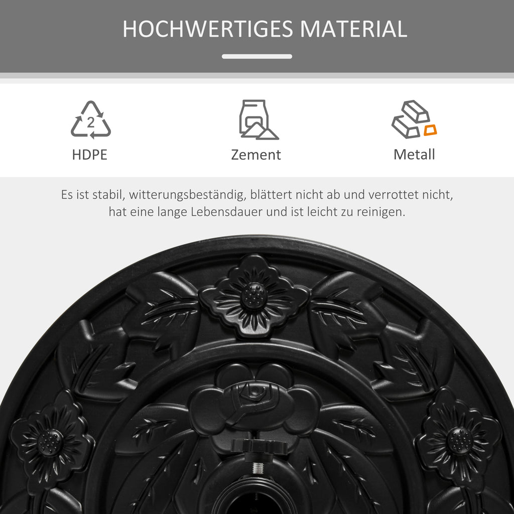 Outsunny Sonnenschirmständer, halbrund, 9 kg, Blumendesign, HDPE/Zement, für Schirmmasten Ø35/38/48 mm