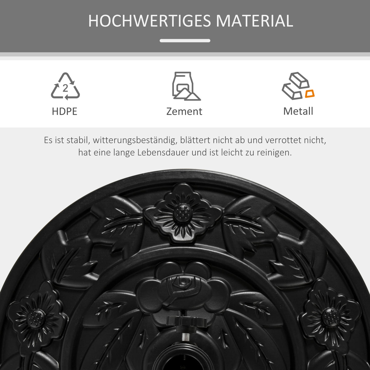 Outsunny Sonnenschirmständer, halbrund, 9 kg, Blumendesign, HDPE/Zement, für Schirmmasten Ø35/38/48 mm