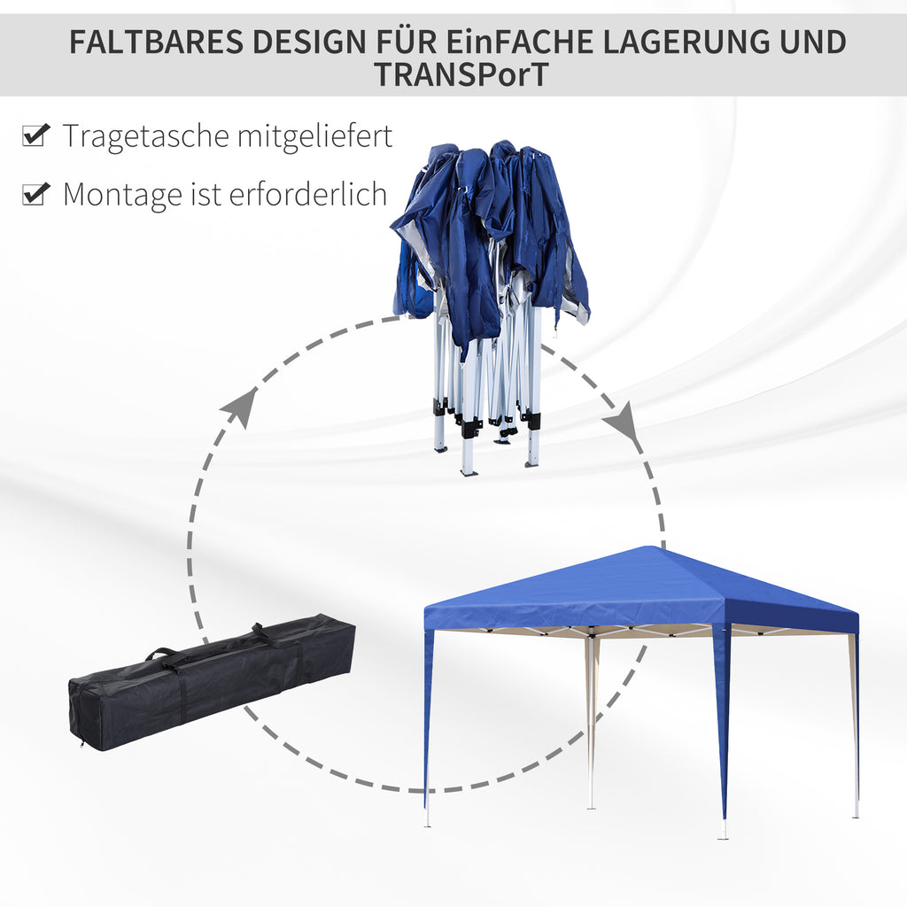 Outsunny Pavillon, 2,95 x 2,95 m Pop-Up-Faltpavillon, Gartenpavillon, Partyzelt, UV-Schutz, Stahl+Oxfordstoff, Blau