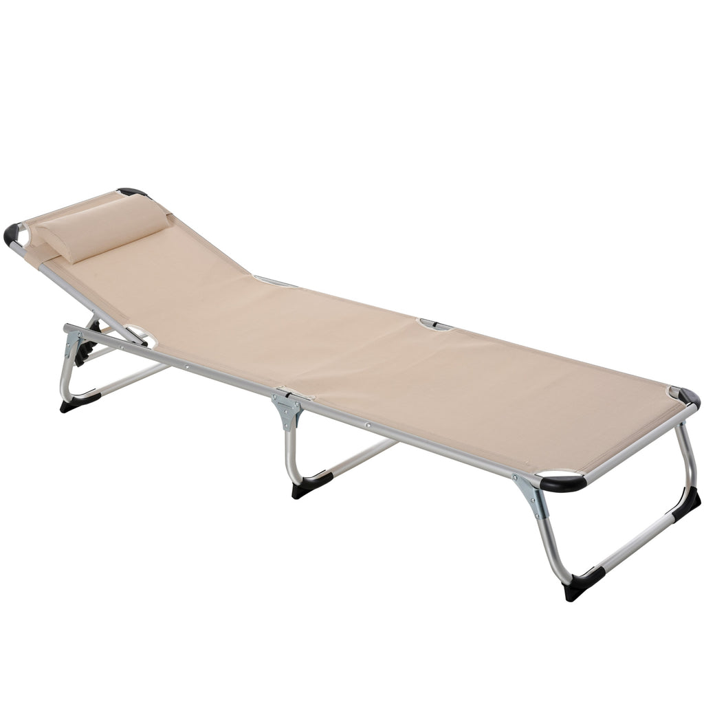 Outsunny Sonnenliege faltbar Gartenliege mit Kopfkissen ergonomisch Relaxliege mit 4-stufig verstellbaren Rückenlehne Alu bis 120 kg belastbar für Garten, Terrasse, Pool, , Strand,Beige