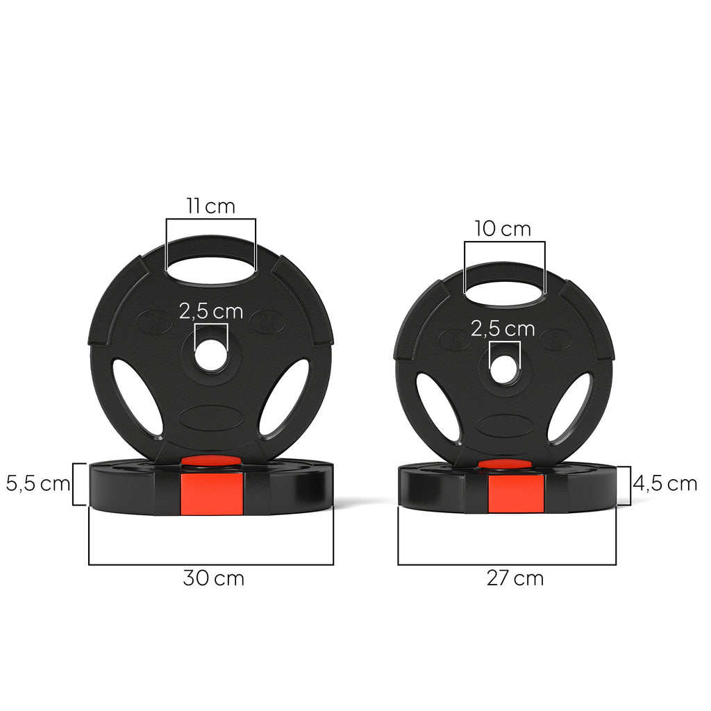 SPORTNOW 4er Gewichtsplatten-Set für Training, Fitnessstudio, Heimtraining, Stärke-Training, 2 x 7,5 kg und 2 x 5 kg, Schwarz