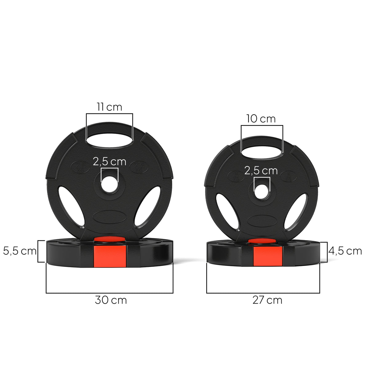 SPORTNOW 4er Gewichtsplatten-Set für Training, Fitnessstudio, Heimtraining, Stärke-Training, 2 x 7,5 kg und 2 x 5 kg, Schwarz
