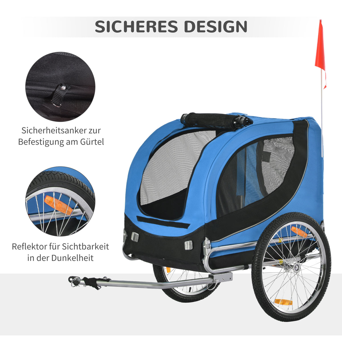 PawHut Fahrradanhänger bis 20kg Universalkupplung Sicherheitsanker Reflektor Stahl Blau+Schwarz