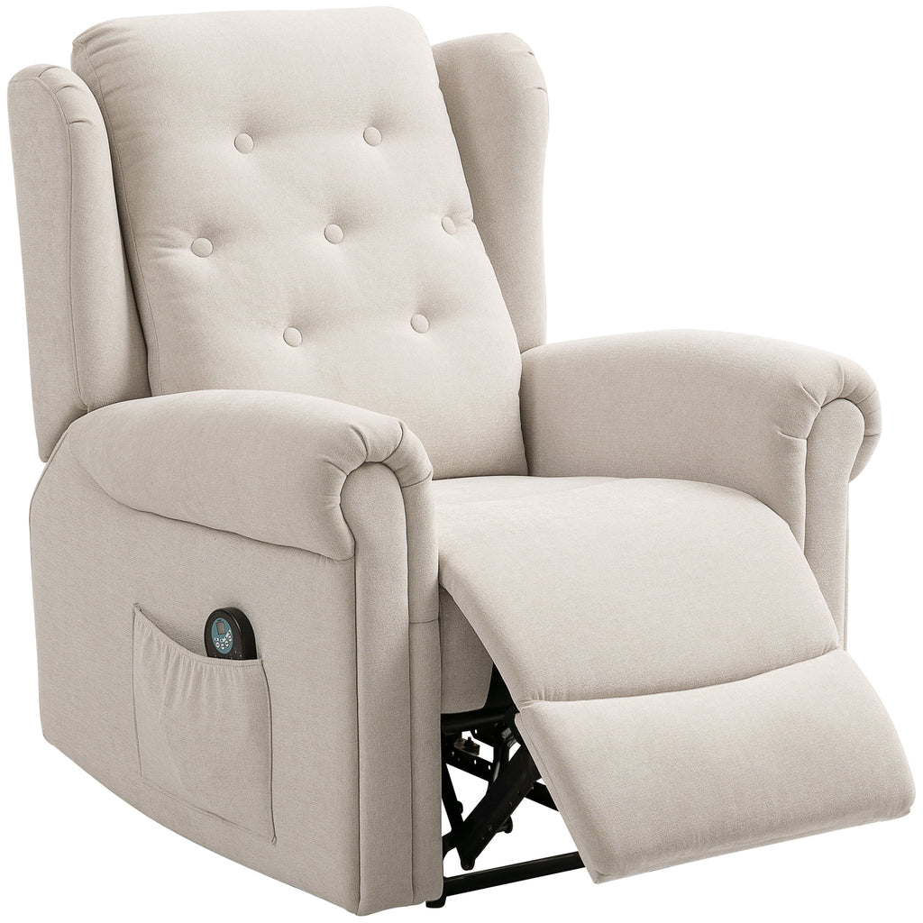 HOMCOM Elektrischer Massage- und Heizrelaxsessel mit manuell verstellbarem Rücken und Fußstütze, Seitentasche, beige