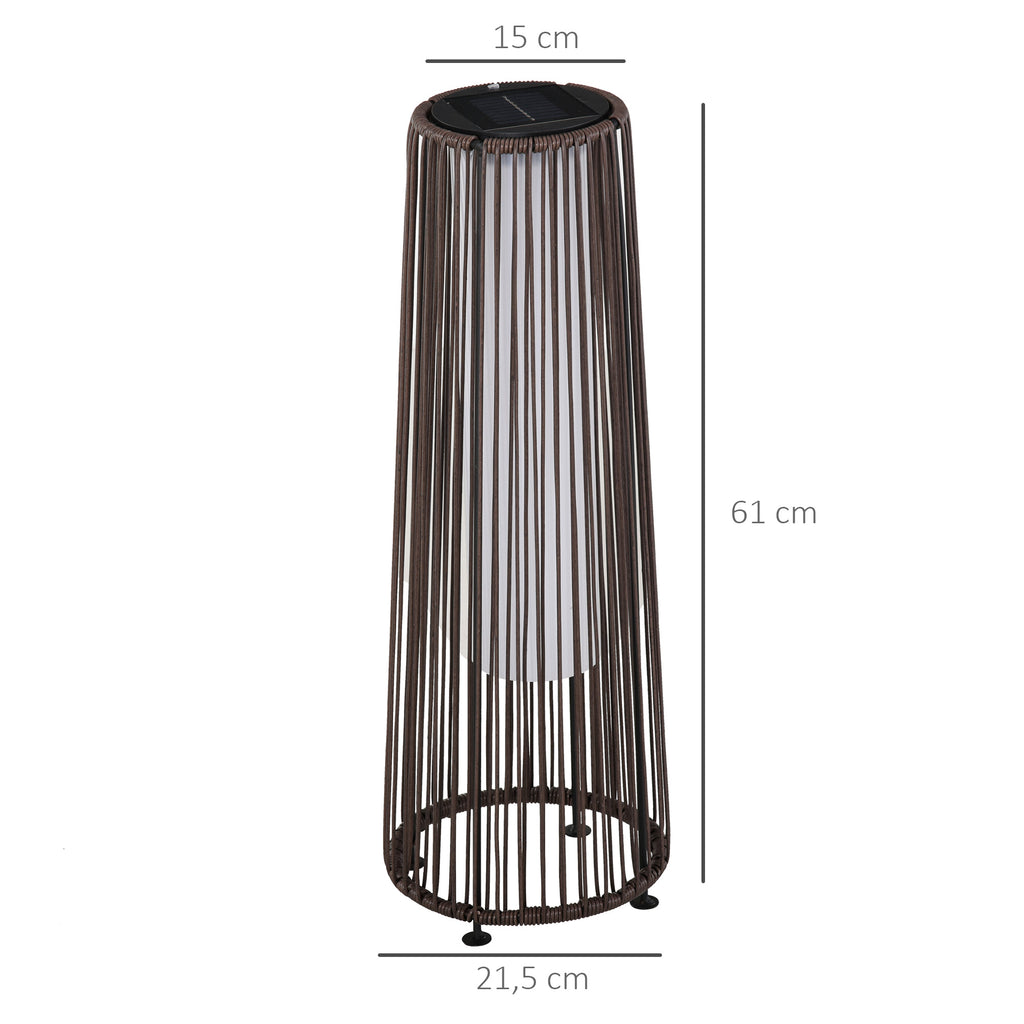 Outsunny Gartenleuchte, Außenlampe, solarbetrieben, 8 Stunden Betrieb, Automatikmodus, Rattanoptik, 21,5 x 21,5 x 61 cm