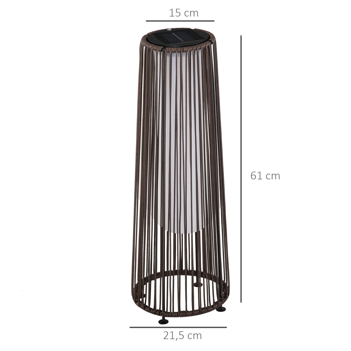 Outsunny Gartenleuchte, Außenlampe, solarbetrieben, 8 Stunden Betrieb, Automatikmodus, Rattanoptik, 21,5 x 21,5 x 61 cm