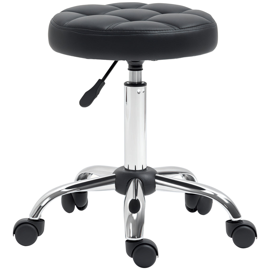 HOMCOM Drehhocker, Salonhocker, höhenverstellbar, Kunstleder, Steppdesign, Schwarz/Silber