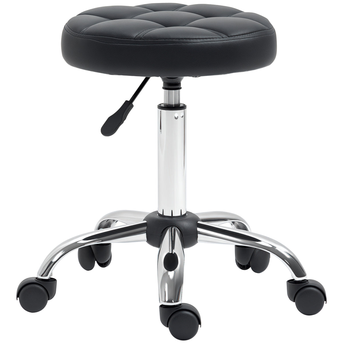 HOMCOM Drehhocker, Salonhocker, höhenverstellbar, Kunstleder, Steppdesign, Schwarz/Silber