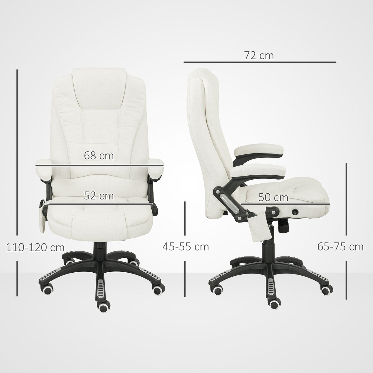 Vinsetto Ergonomischer Schreibtischstuhl mit Massagefunktion, 68 x 72 x 110–120 cm, Cremeweiß