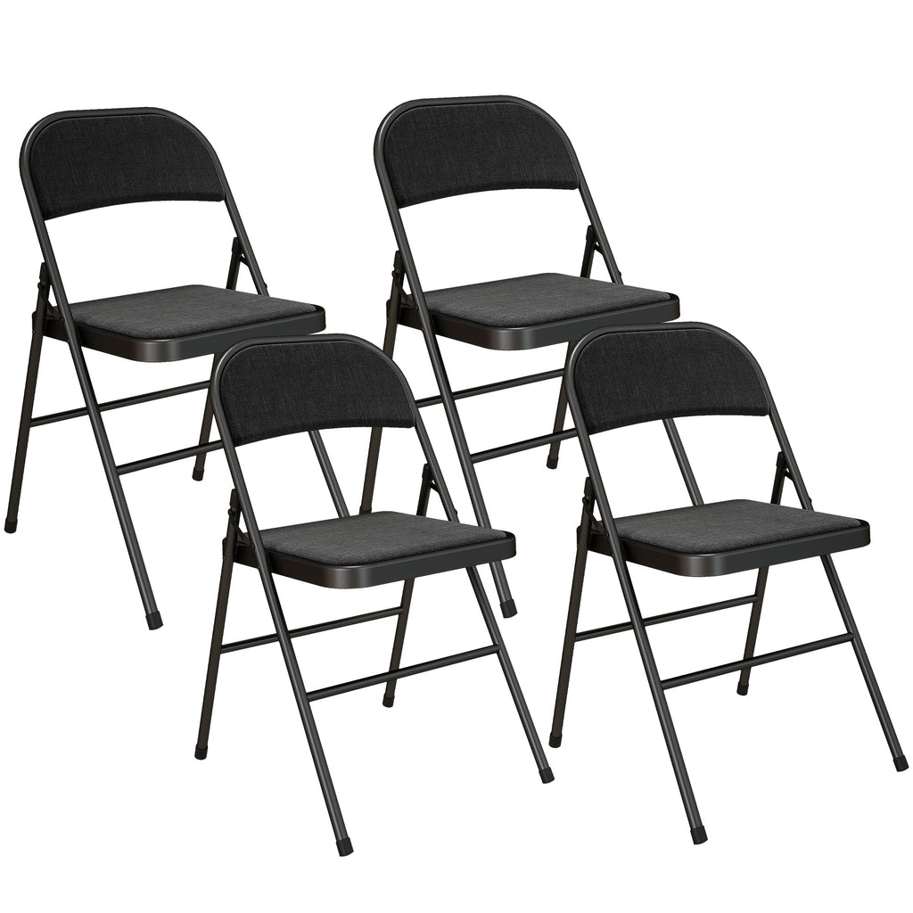 HOMCOM 4er-Set Klappstühle, Tragbare Bürostühle, Metallbeine, Faltstuhl für Büro, Empfang, Wartezimmer, Leinenoptik, Schwarz