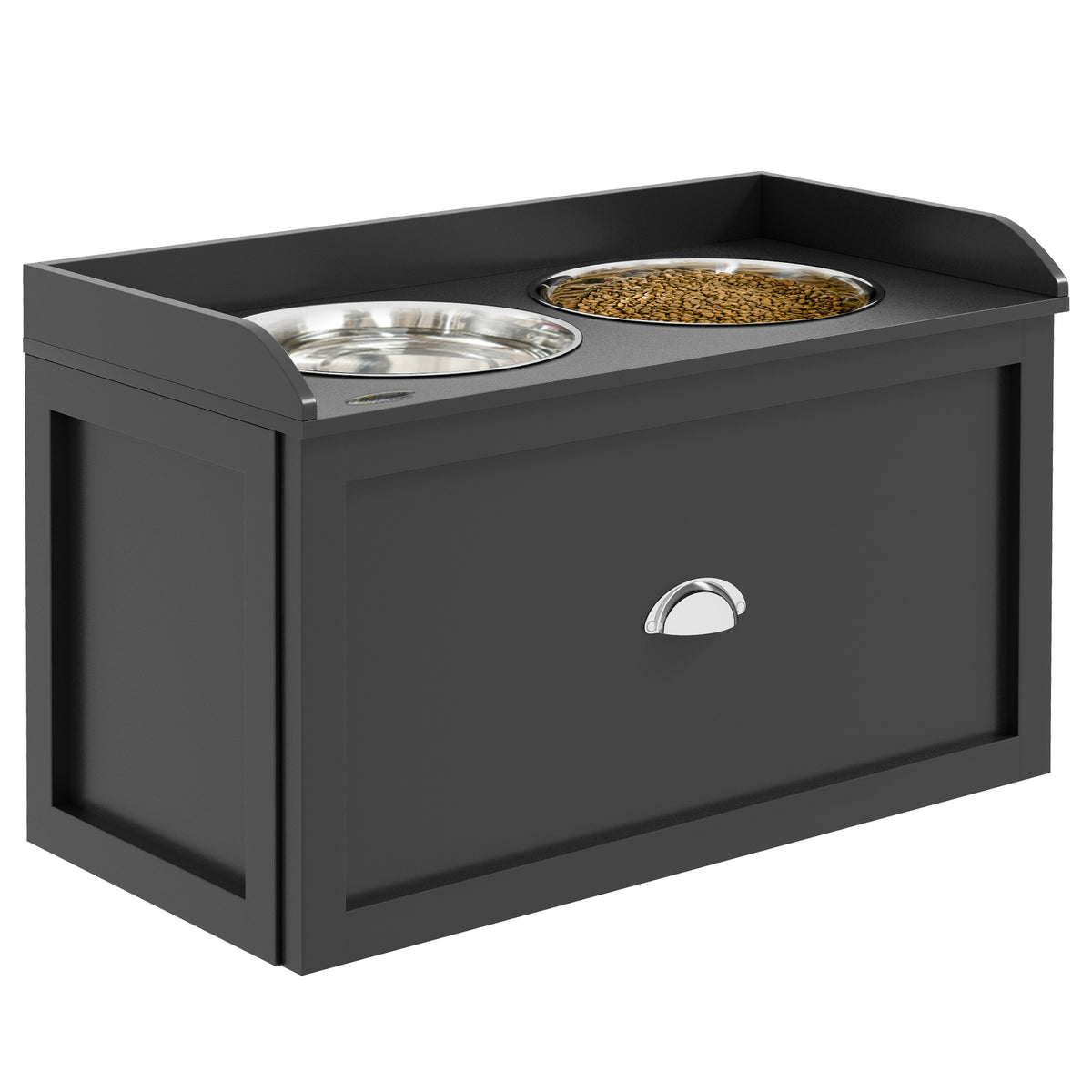 PawHut Erhöhte Hundeschalen aus Edelstahl und Holz mit Schublade, 60x30x36cm, Schwarz