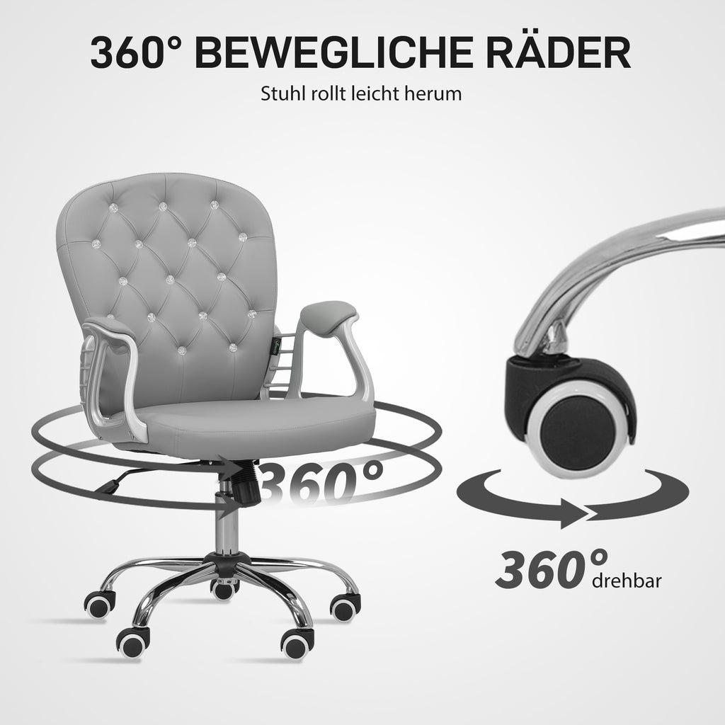 Vinsetto Bürostuhl, Ergonomisch Schreibtischstuhl mit Armlehne, Gepolsterter Rückenlehne Hellgrau