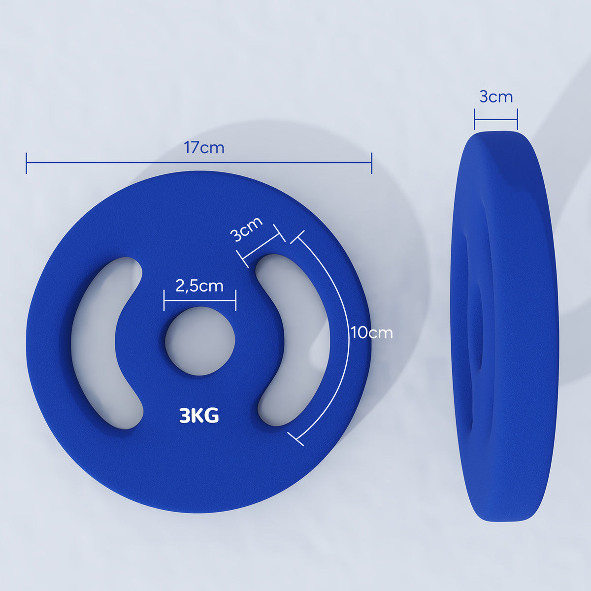 SPORTNOW 2er-Pack 3 kg Hantelscheiben für 2,5 cm Stangen mit einfachen Griffen aus Metall, Blau