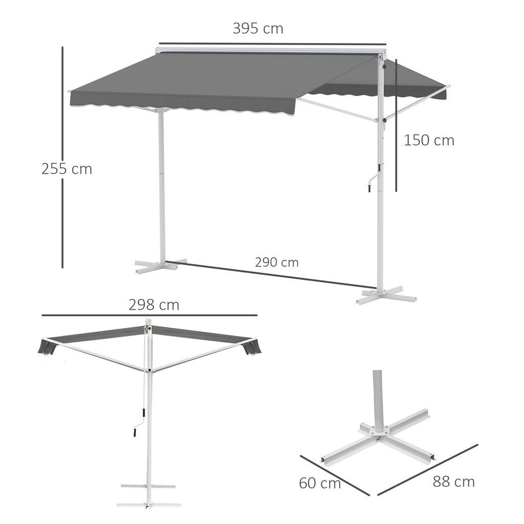 Outsunny Freistehende Markise, neigungsverstellbar, Handkurbel, Metallgestell, wetterfest, 4x3m, Grau