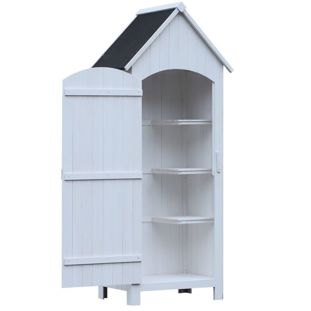 Outsunny Gartenschrank Holz  Gerätehaus Gartenhaus Geräteschuppen Geräteschrank Holzhütte Giebeldach Bitumenpappe Weiß 77,5 x 54,2 x 179,5 cm