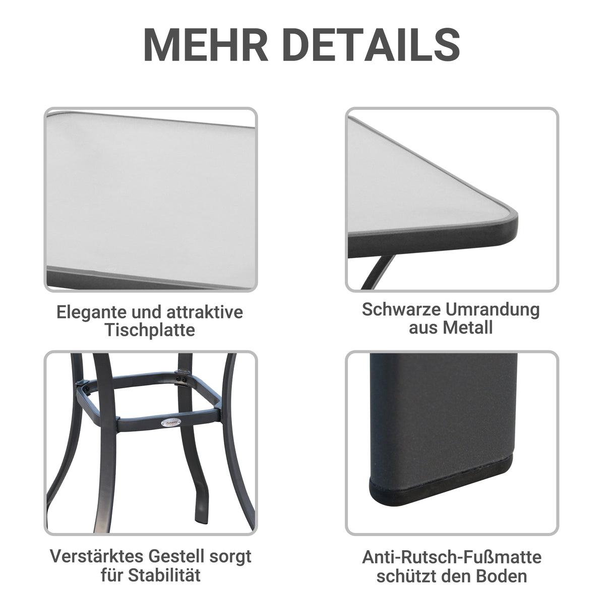 Outsunny Gartentisch Bistrotisch Glastisch Hartglas+Metall Schwarz L68,5xB68,5xH84cm