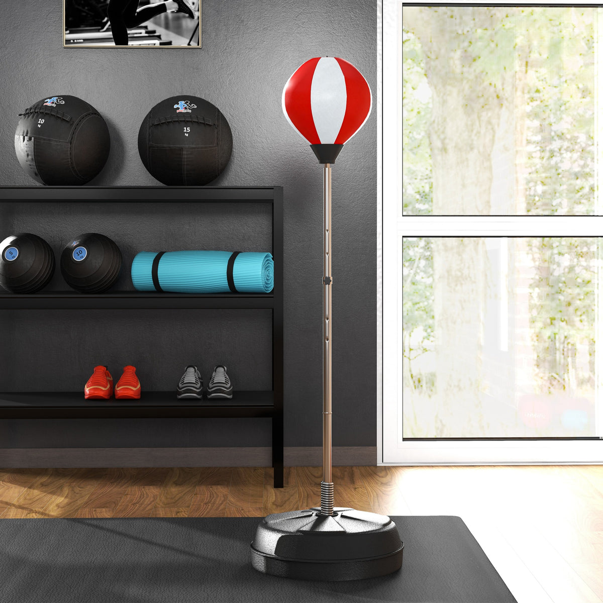 HOMCOM Standboxsack Punching Ball Standboxsack höhenverstellbar 126-144 cm mit Handschuhen, Pumpe und Standfuß