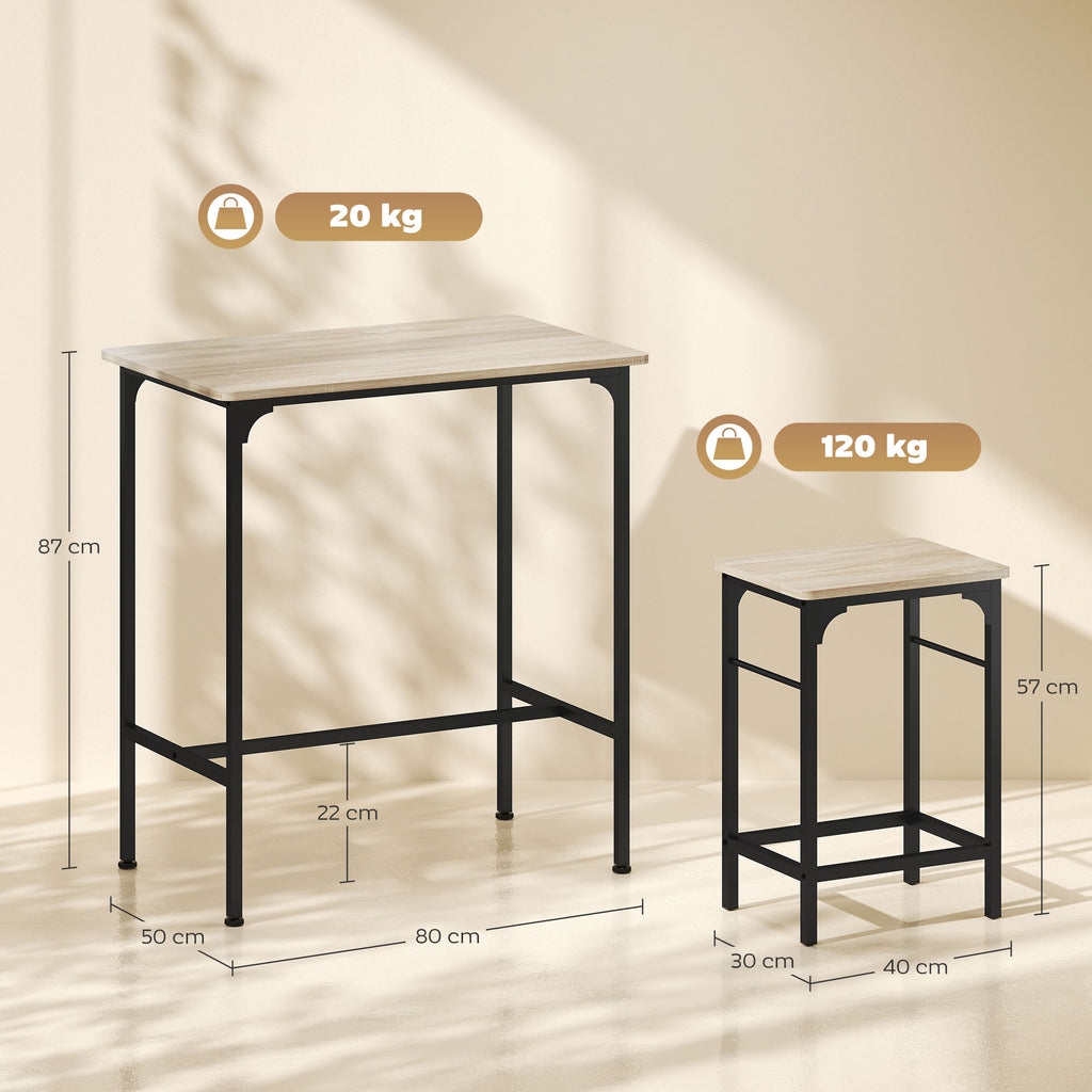 HOMCOM Bartisch Set Bartisch mit Barhocker-Set Esstisch mit 2 Stühlen mit Rutschfestem Fußpolster Naturholz