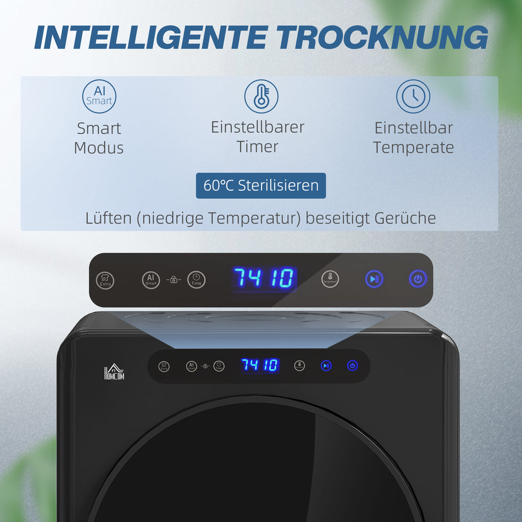 HOMCOM Wäschetrockner, 6 Programme, 40-60℃, 4 kg Kapazität, kompakt, Touch-Bedienung, Schwarz