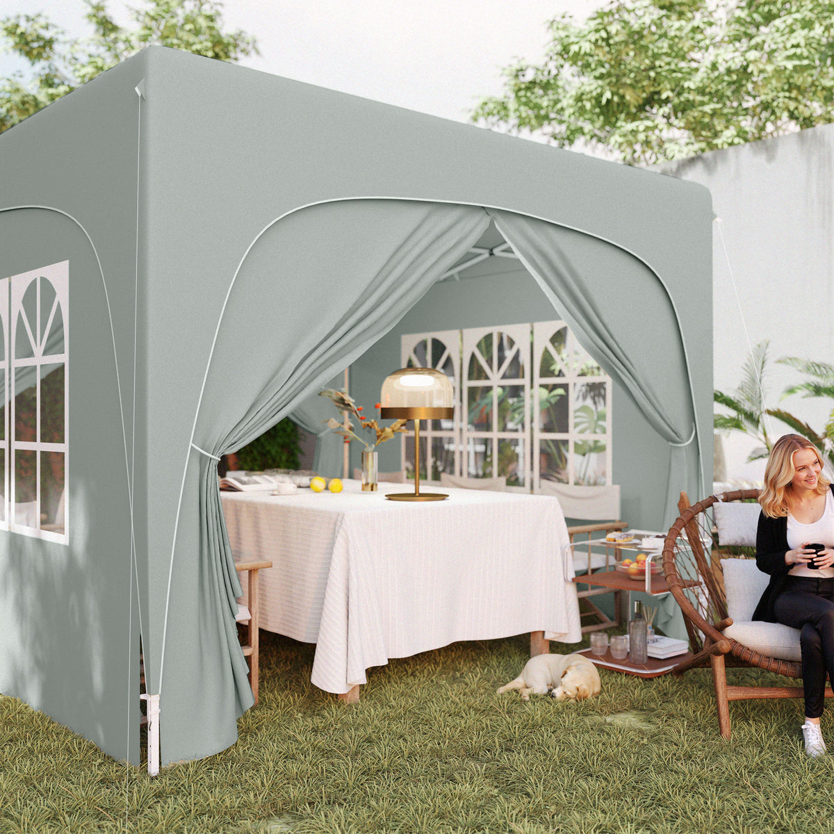 Outsunny 3 x 3 m Pavillon, Pop-up Gartenzelt mit Seitenwänden und Tragetasche, UPF50+, höhenverstellbar, Sand
