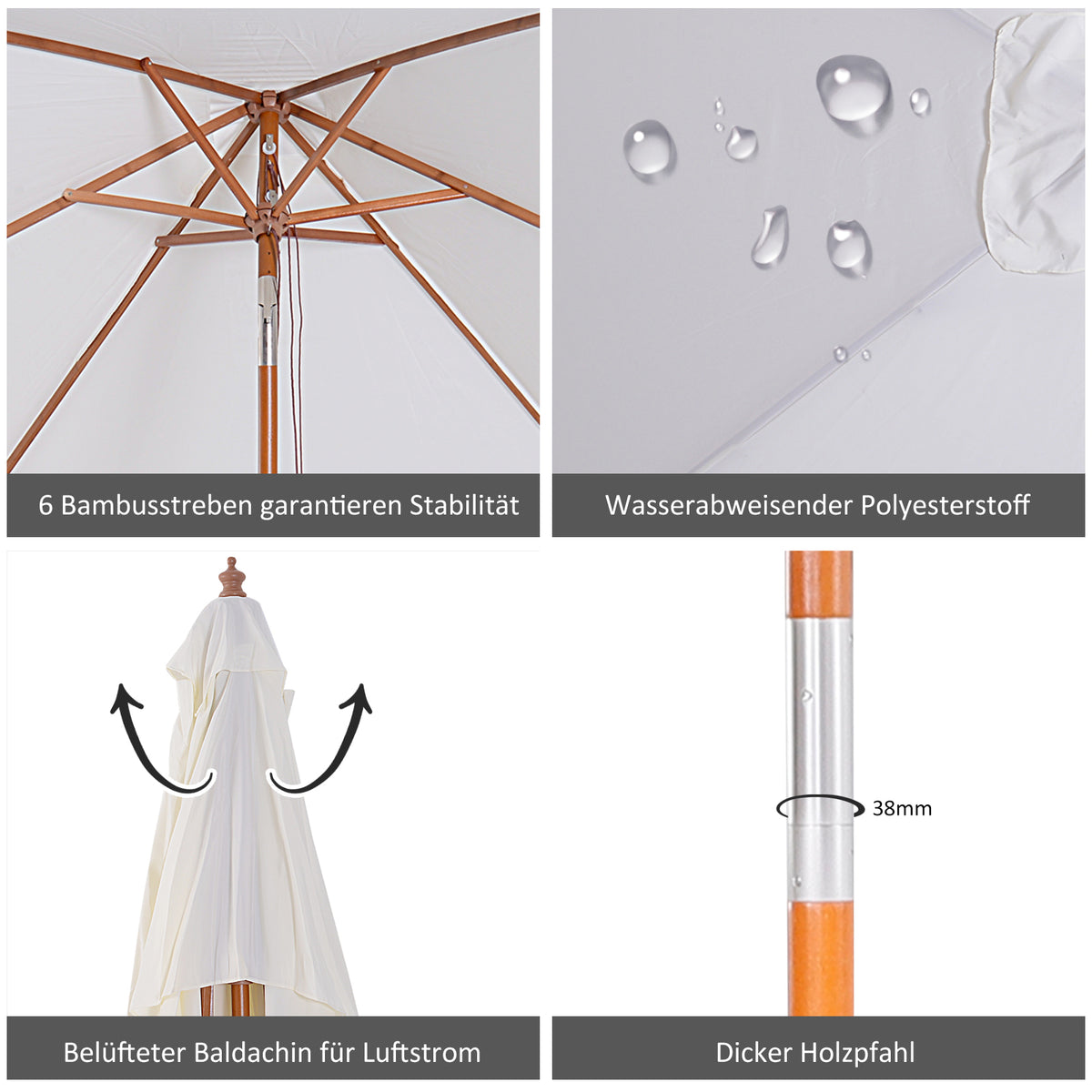 Outsunny Sonnenschirm 200 x 150 x 235 cm Knickbarer Gartenschirm 3-stufig einstellbar rechteckig Strandschirm wasserabweisend und UV-beständig für Strand Balkon Terrasse Garten Cremeweiß