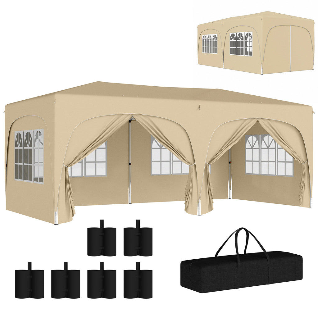 Outsunny 3 x 6 m Pop-up Pavillon mit Seitenwänden, UPF50+ höhenverstellbares Gartenzelt mit Tragetasche und Sandsäcken