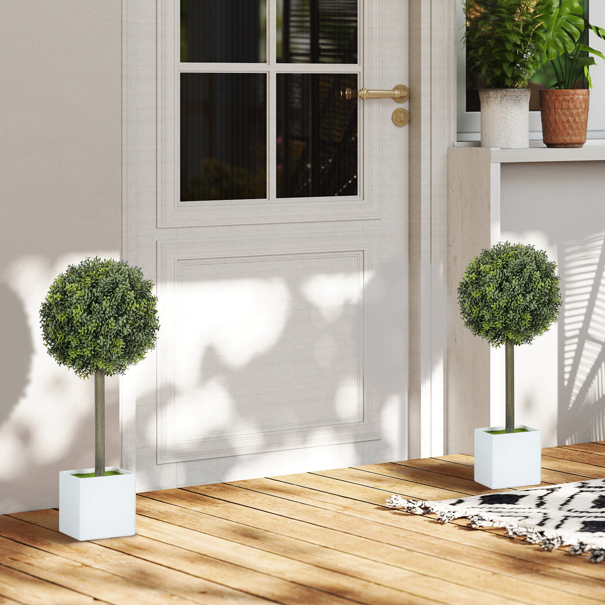 HOMCOM 2er Set Künstliche Buchsbaum-Formschnittkugeln 45cm Kunstpflanze, Plastik Künstliche Pflanzen im Topf