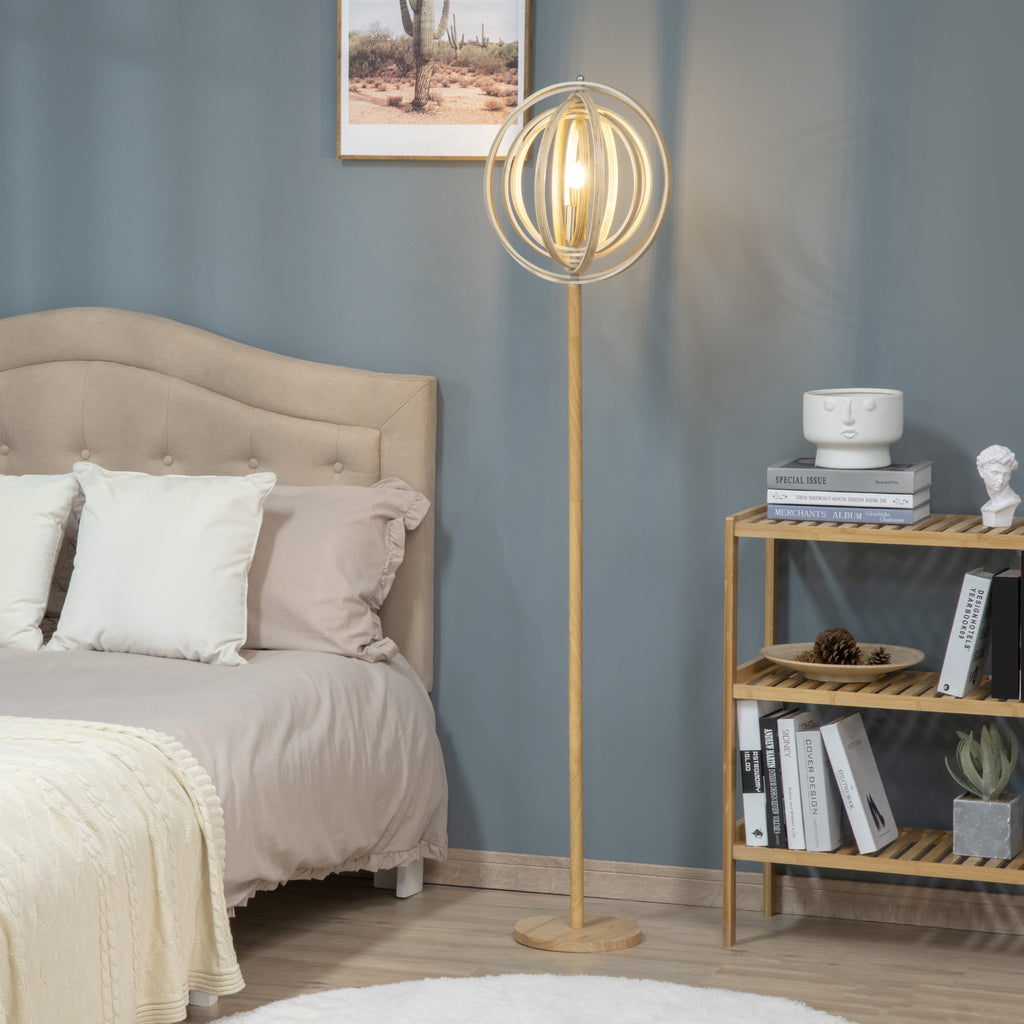 HOMCOM Stehlampe mit Kreisförmigem Lampenschirm 40 W Max. Naturholz Ø 38 x 160 cm