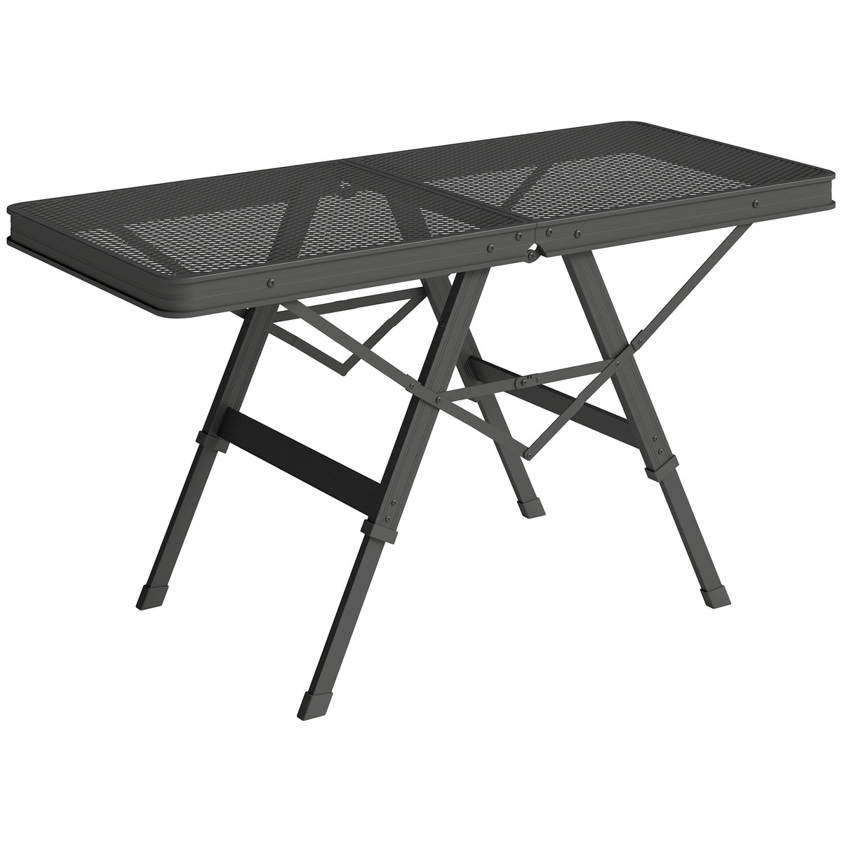 Outsunny Campingtisch höhenverstellbar Klapptisch mit Metallgitter Klappbar aus Aluminium
