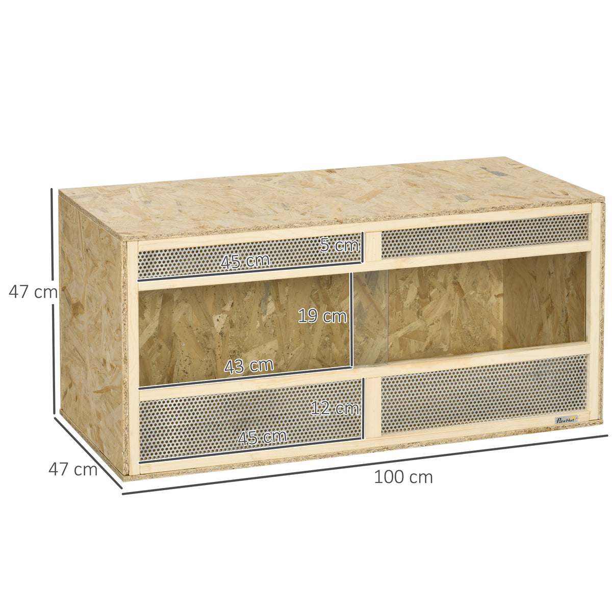 PawHut Terrarium aus OSB-Holz für Reptilien mit schwenkbarer Glastür - 100 x 47 x 47 cm Naturholz