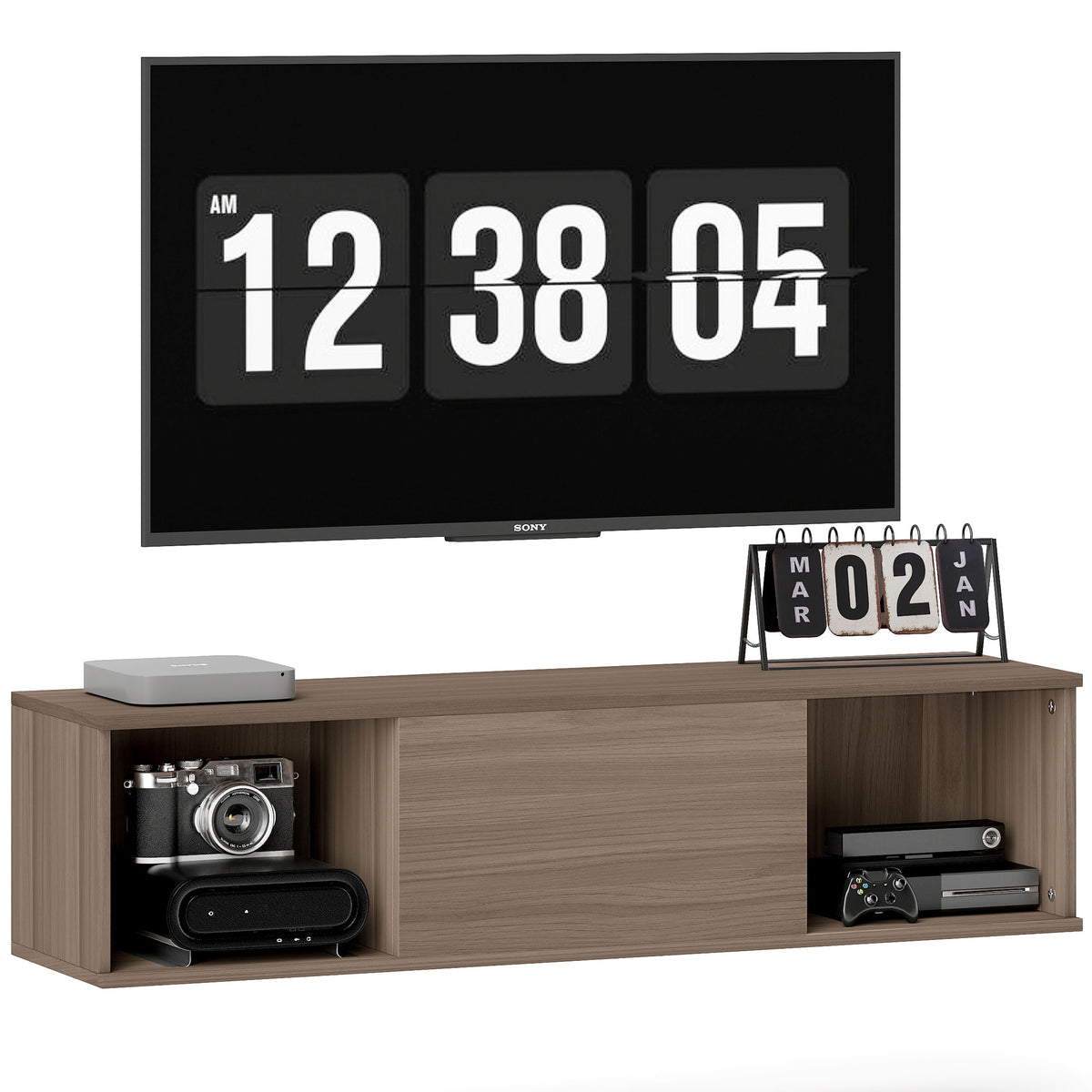 HOMCOM Wandschrank für das Badezimmer Badezimmerschrank zum Aufhängen mit 2 offenen Fächern und Klapptür 120x30x29,5 cm Braun