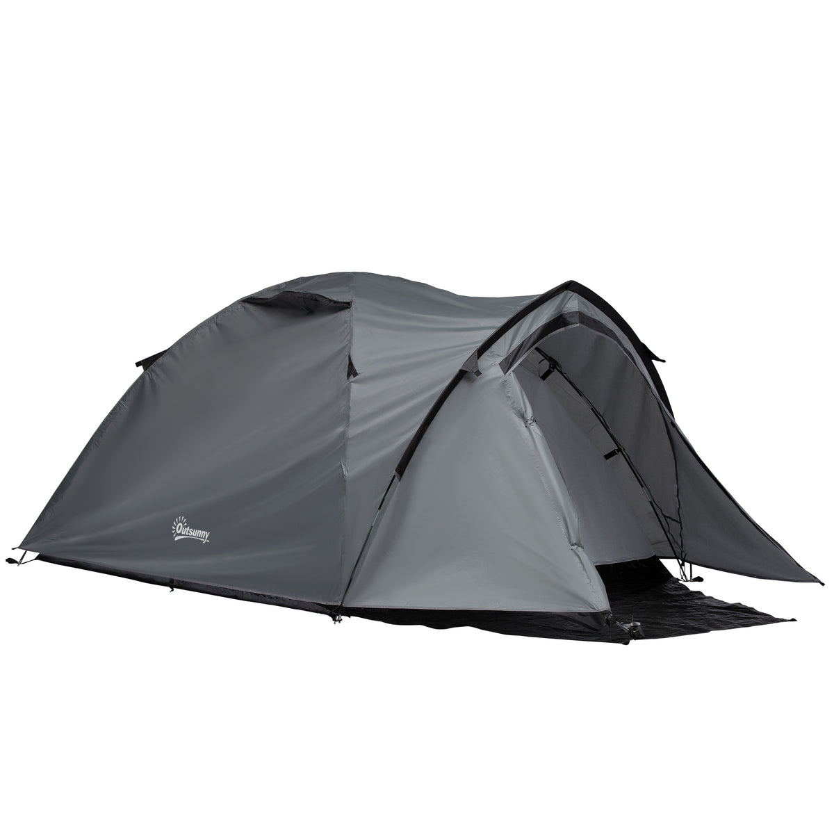 Outsunny Campingzelt 2-3 Personen wasserdichtes leichtes belüftetes Dôme-Zelt 2 Türen Fenster Glasfaser-Polyester PE Grau