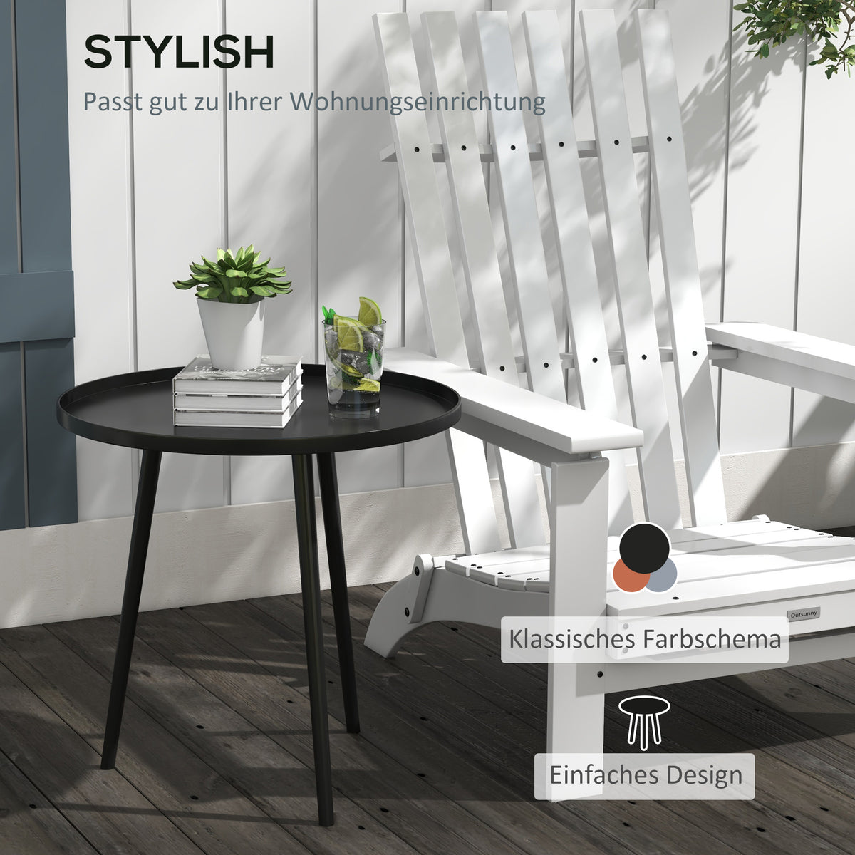 Outsunny Outdoor Beistelltisch, Gartentisch, runder Terrassentisch, Stahl, Ф40 x 50Hcm, Schwarz