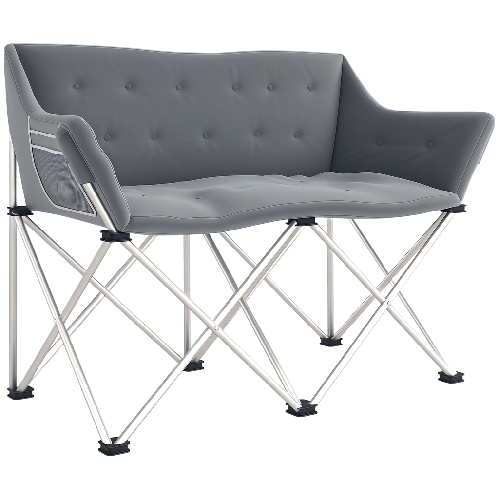 Outsunny Faltstuhl 2 Sitzer faltbar Campingstuhl mit Armlehnen Seitentasche bis 240kg belastbar Grau
