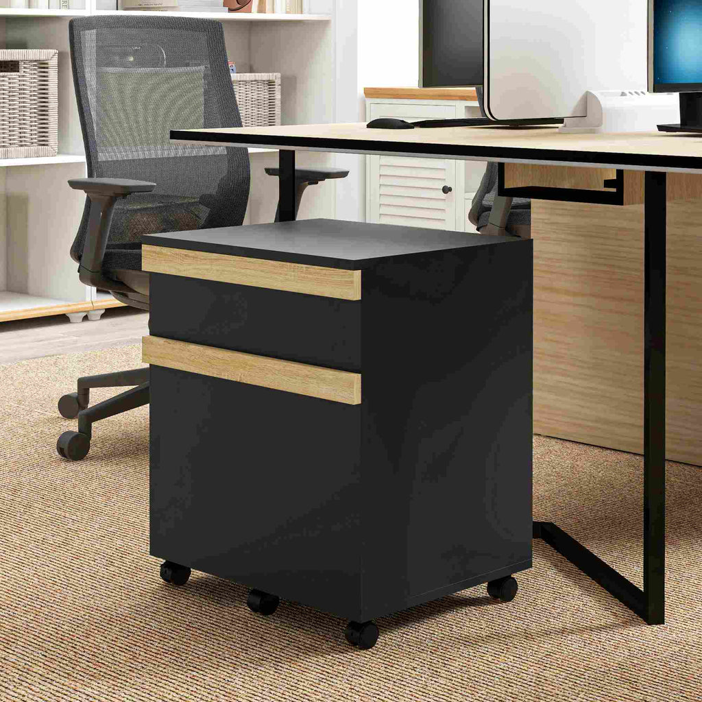 Vinsetto Rollcontainer Büromöbel auf Rollen mit 2 Schubladen Ablagefach für Aktenordner 48 x 40 x 59,5 cm Schwarz