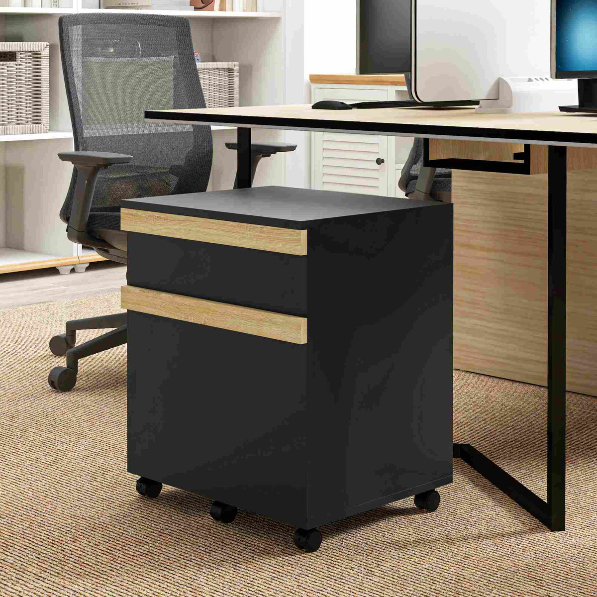 Vinsetto Rollcontainer Büromöbel auf Rollen mit 2 Schubladen Ablagefach für Aktenordner 48 x 40 x 59,5 cm Schwarz
