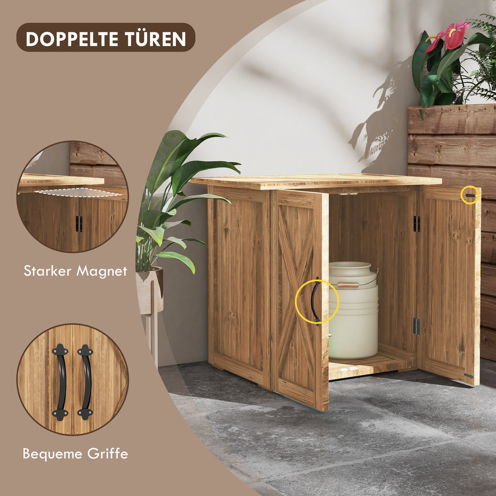 Outsunny Gartenschuppen, Doppeltür, Magnetverschlüsse, wetterfest, Naturholz, 77B x 55T x 72H cm, Braun
