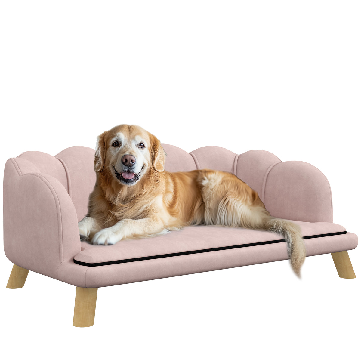 PawHut Haustiersofa für mittelgroße und große Hunde bis 25 kg, robustes Holz, gepolstert, Rosa