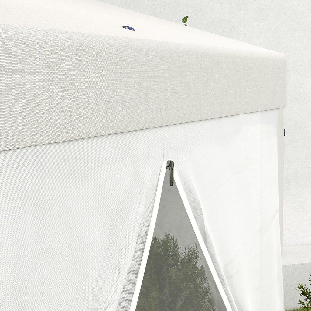 Outsunny Gartenpavillon, 6-eckig, Netzvorhänge, Metallgestell, 3,94x3,412x2,5m, Creme