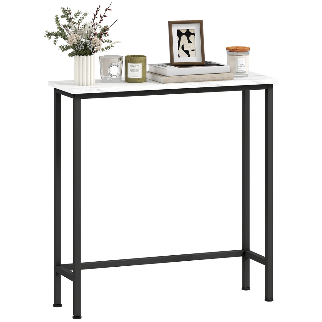 HOMCOM Eingangskonsolentisch Schmal mit Marmorierter Oberfläche und Metallrahmen 75x24x76 cm Weiß und Schwarz