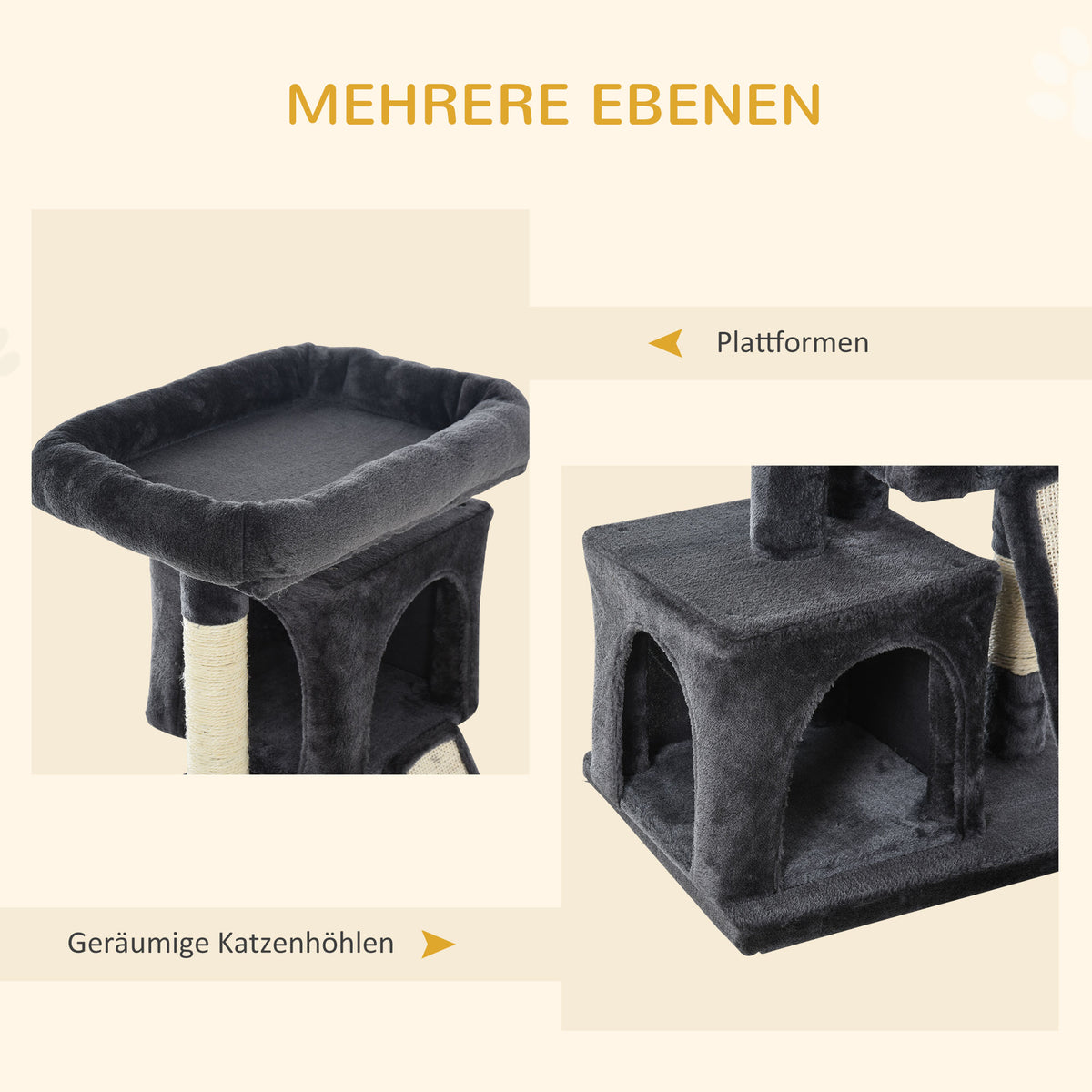 PawHut Kratzbaum 83 cm Kleiner Katzenkratzbaum mit Sisalsäulen, Katzenkratzbaum, Katzen Kletterbaum, Katzenbaum, Katzenmöbel Spielbaum für kleine Katzen, Dunkelgrau