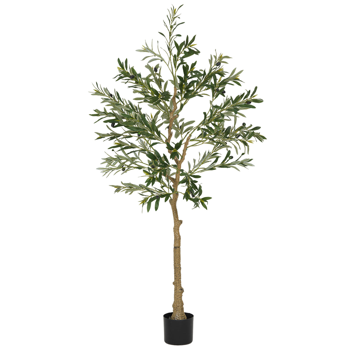HOMCOM Kunstpflanze, Künstlicher Olivenbaum, 150 cm, 720 Blätter, 40 Oliven, stabiler Blumentopf, Dekorationspflanze, Grün