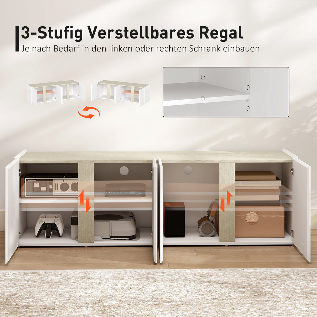 HOMCOM TV-Kommode für 65-Zoll-Fernseher, Fernseh-Schrank mit Soft-Close-Türen, anpassbare Regale, Kabellöcher, für Wohnzimmer, Weiß