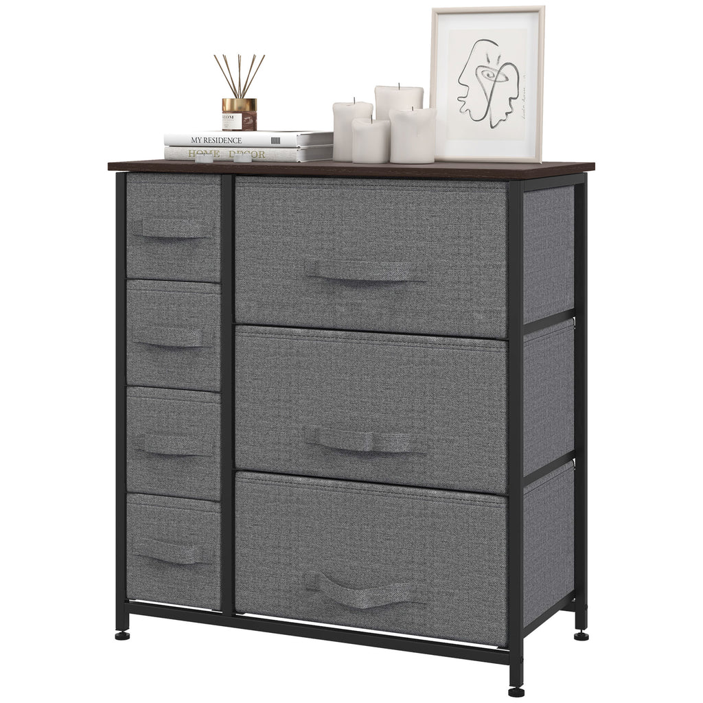 HOMCOM Kommode mit 7 faltbaren Stoffschubladen, Vlies, Metallgestell, 63,5 x 30 x 71 cm, Dunkelgrau