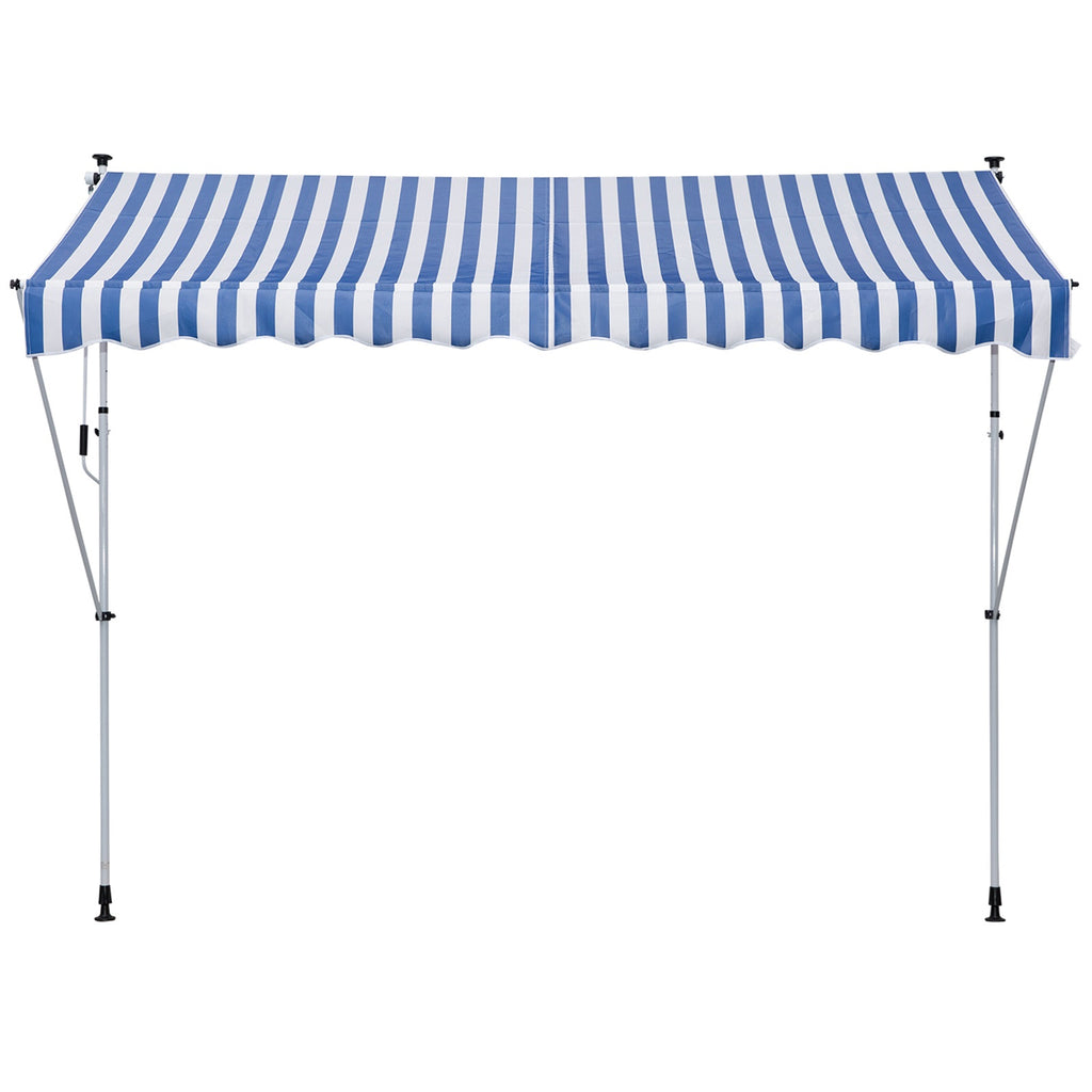 Outsunny Klemmmarkise mit Handkurbel höhenverstellbar Gelenkarmmarkise schmutzabweisend, witterungsbeständig Balkonmarkise 150cm breit Terrassenmarkise für Terrasse Balkon Veranda Blau+Weiß