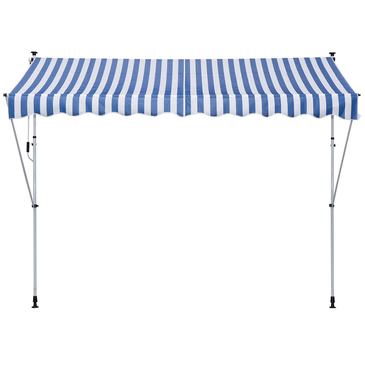 Outsunny Klemmmarkise mit Handkurbel höhenverstellbar Gelenkarmmarkise schmutzabweisend, witterungsbeständig Balkonmarkise 150cm breit Terrassenmarkise für Terrasse Balkon Veranda Blau+Weiß