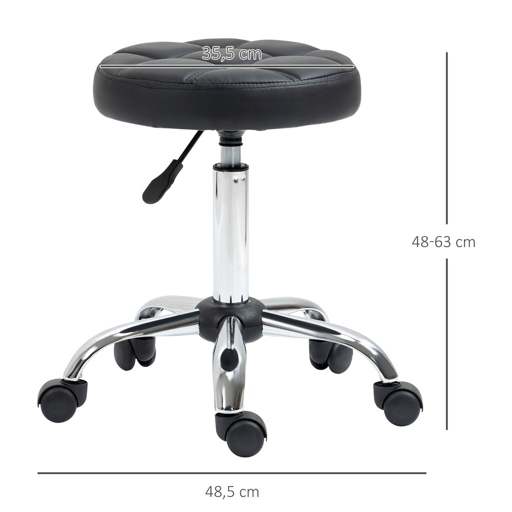 HOMCOM Drehhocker, Salonhocker, höhenverstellbar, Kunstleder, Steppdesign, Schwarz/Silber