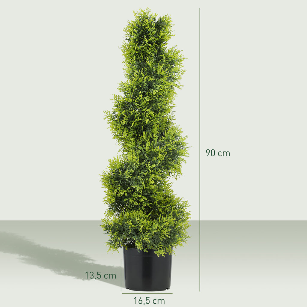 HOMCOM Künstliche Zypresse 90cm Kunstpflanze in Spiralform, Plastik Künstliche Pflanzen im Topf, Moderne Dekoration