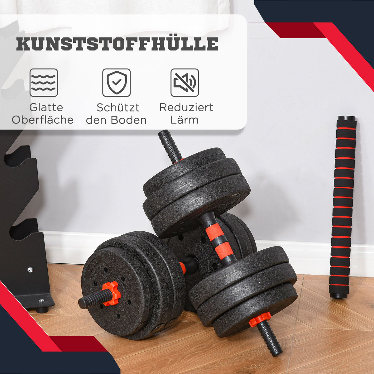 HOMCOM 2 in 1 Hanteln Set 25 kg verstellbare Kurzhantel & Langhantel professionell Dumbbell Krafttraining und Gewichtheben für Zuhause Fitness