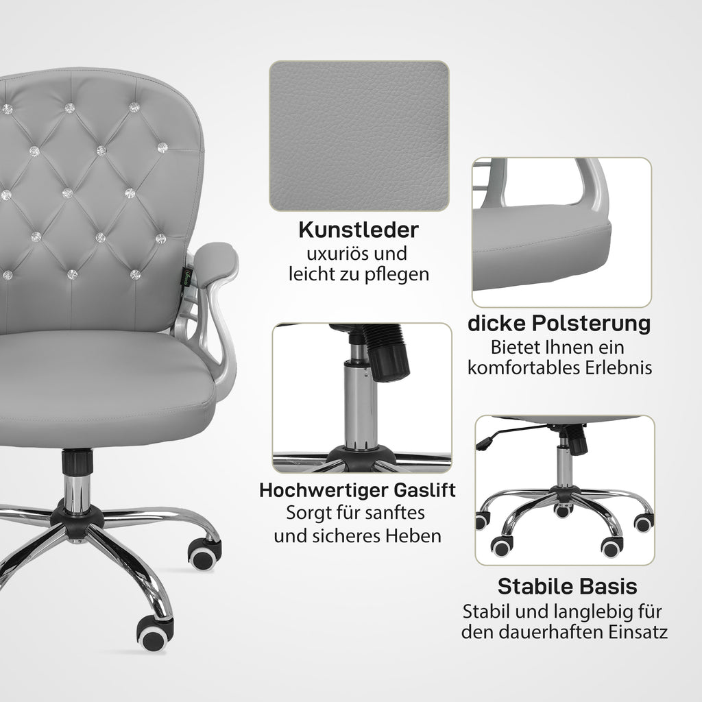 Vinsetto Bürostuhl, Ergonomisch Schreibtischstuhl mit Armlehne, Gepolsterter Rückenlehne Hellgrau